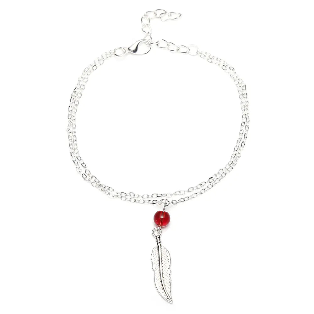 Crystal Bead Feather Anklet - Stylish Summer Accessory - Mystic Edge