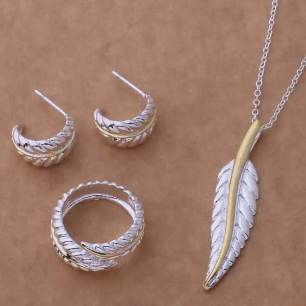 925 Silver Plated Jewelry Set - Earrings, Necklace, Ring