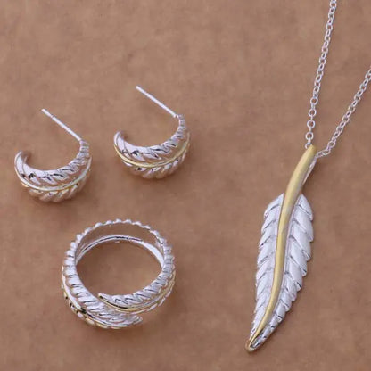 925 Silver Plated Jewelry Set - Earrings, Necklace, Ring