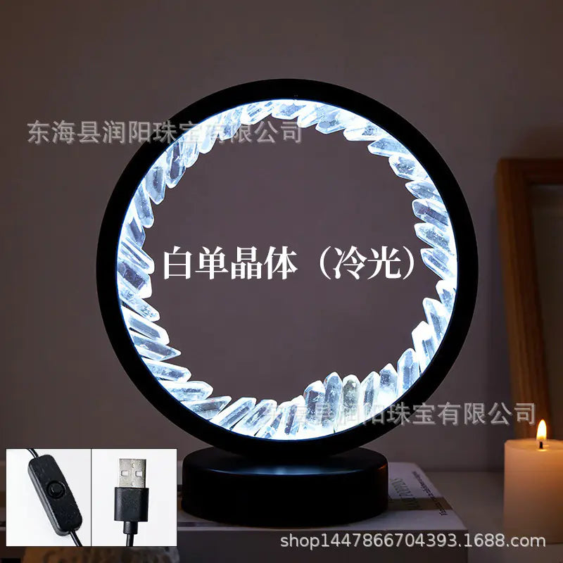 Natural Yellow Purple White Crystal Round USB Night Light