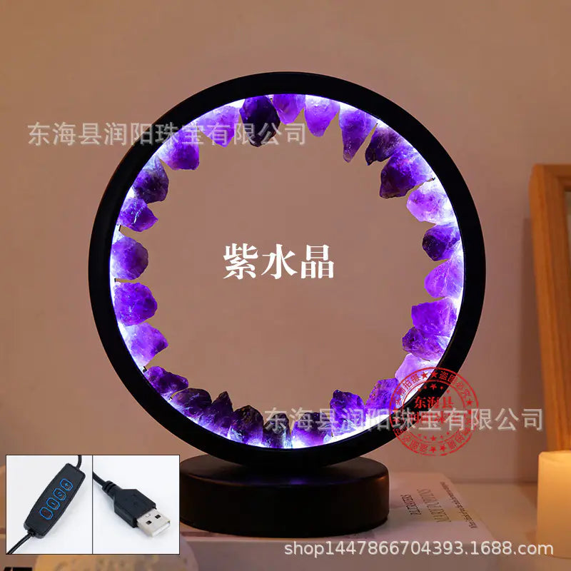 Natural Yellow Purple White Crystal Round USB Night Light