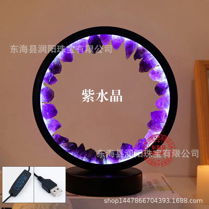Natural Yellow Purple White Crystal Round USB Night Light