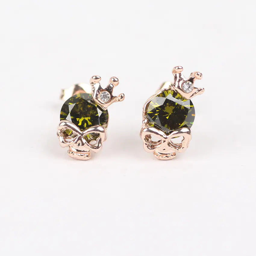 Fashionable Crystal Crown Skull Stud Earrings - Mystic Edge