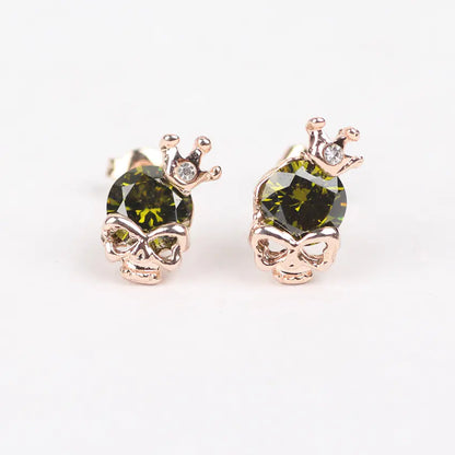 Fashionable Crystal Crown Skull Stud Earrings - Mystic Edge