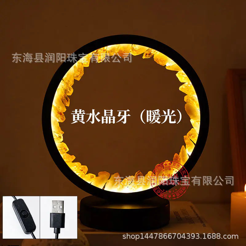 Natural Yellow Purple White Crystal Round USB Night Light