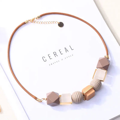 Colorful Wooden Pendant Necklace - Fashion Geometric Jewelry