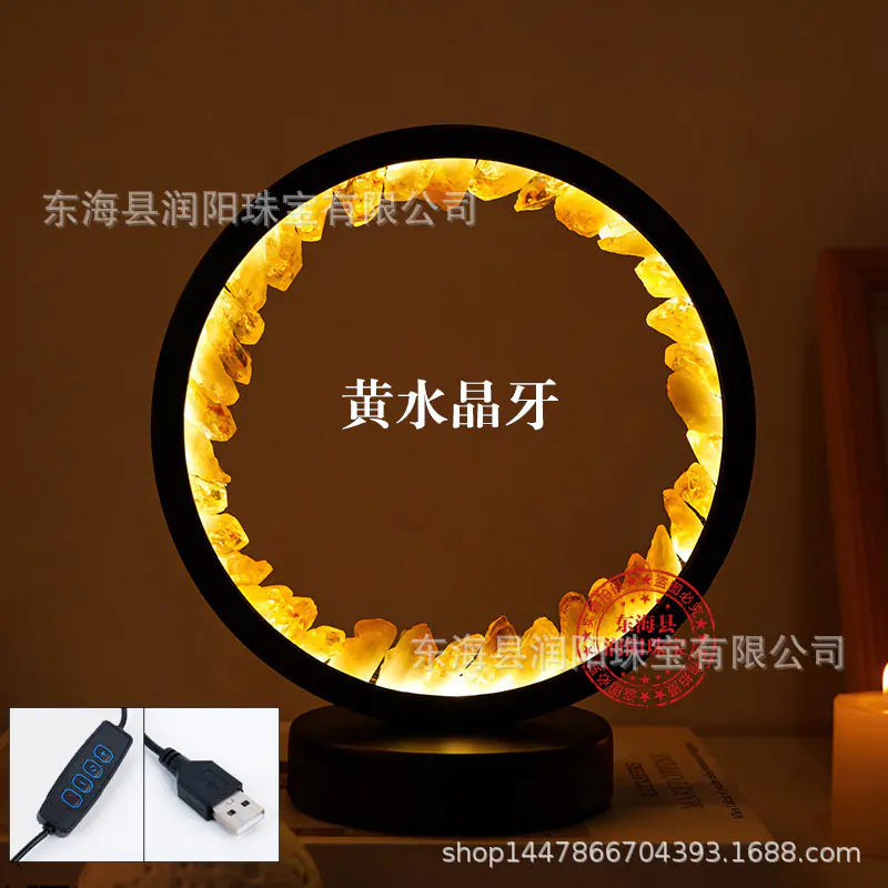 Natural Yellow Purple White Crystal Round USB Night Light