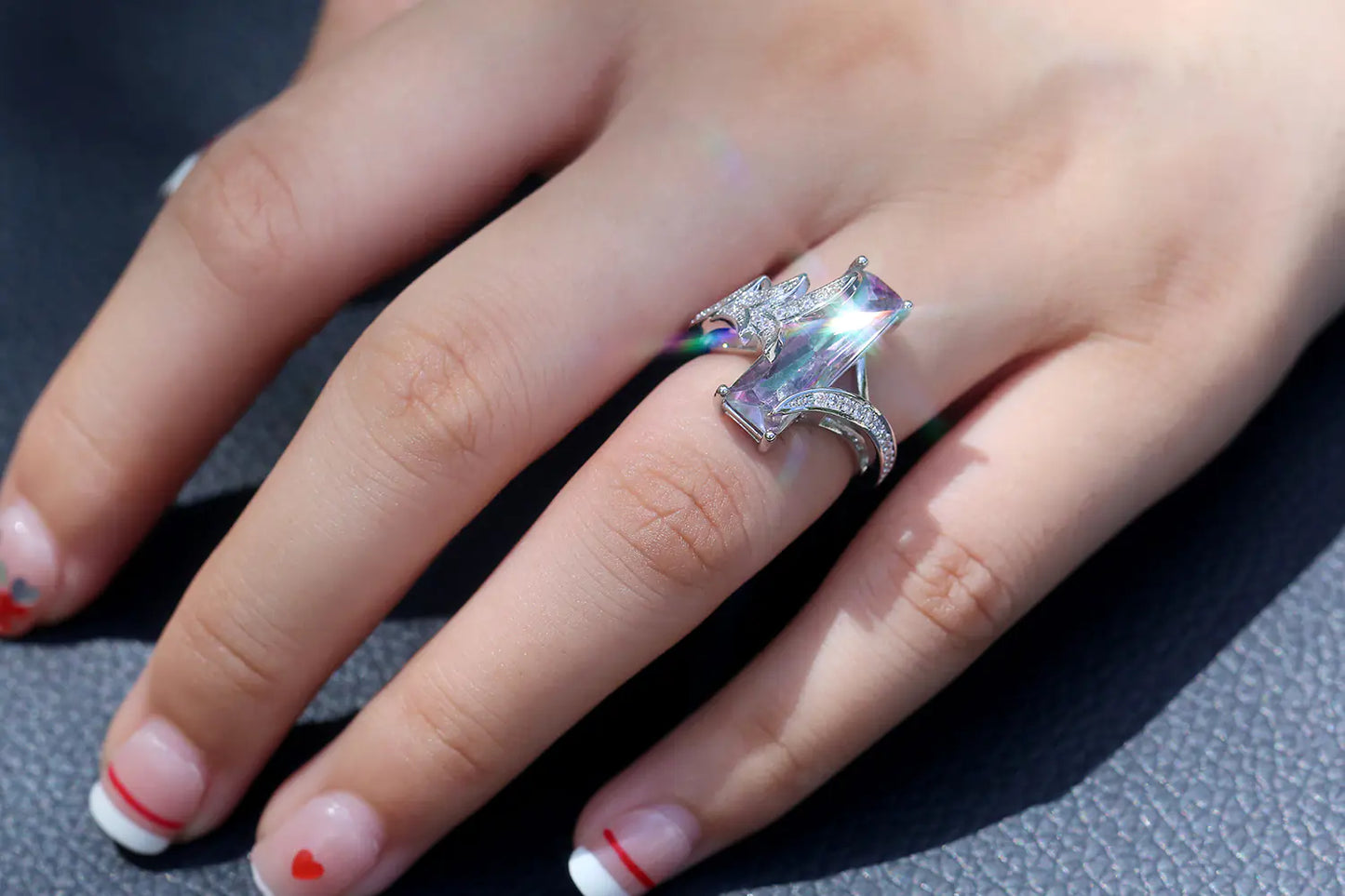 Rainbow Topaz Square Ring with Gemstone Inlay - Mystic Edge