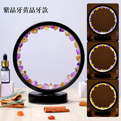 Natural Yellow Purple White Crystal Round USB Night Light