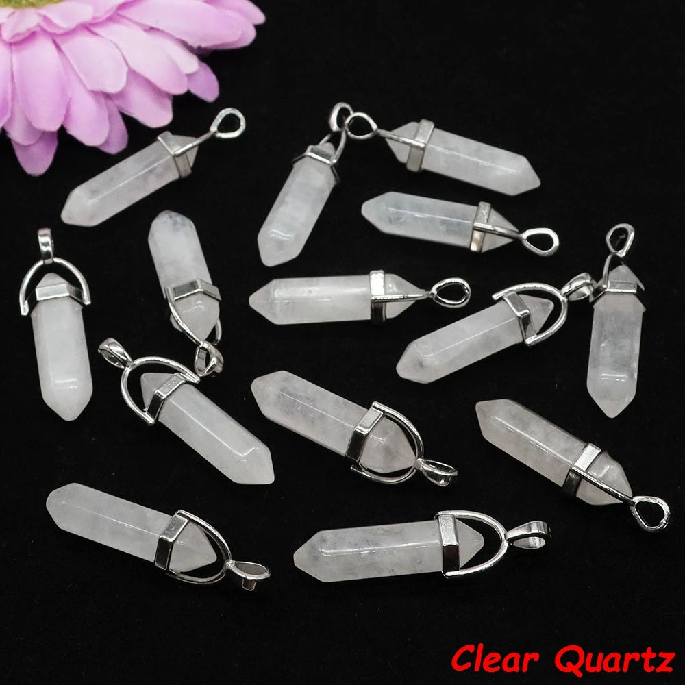 Geometric Aura Quartz Raw Crystal Pendant