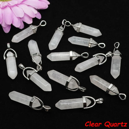 Geometric Aura Quartz Raw Crystal Pendant