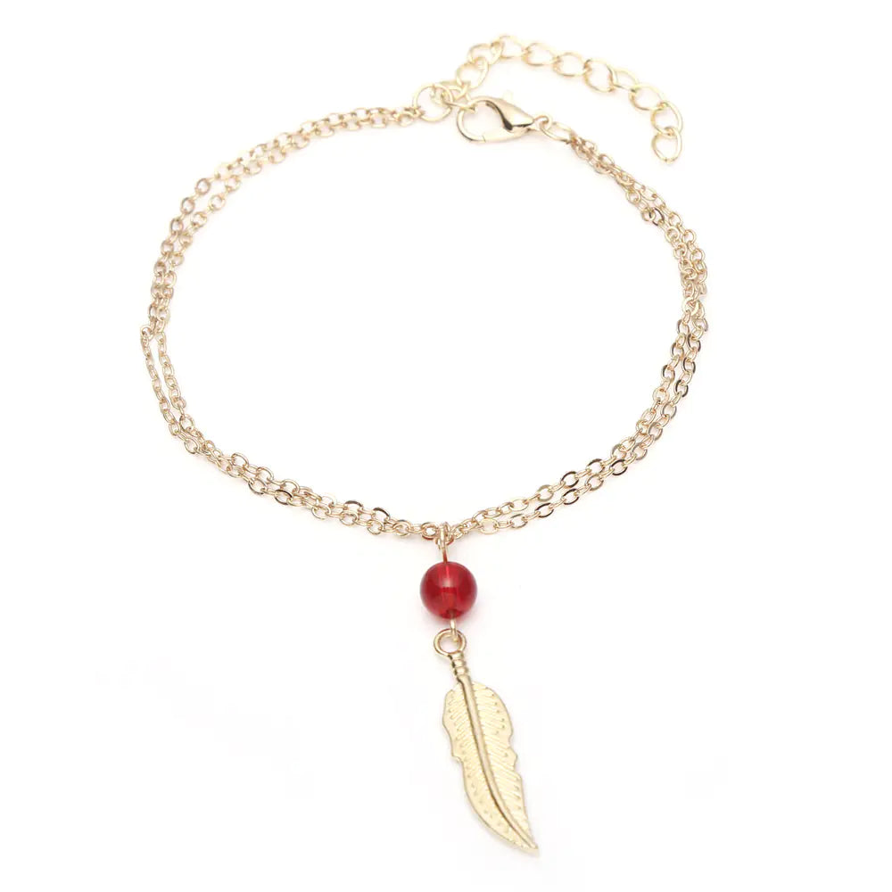 Crystal Bead Feather Anklet - Stylish Summer Accessory - Mystic Edge
