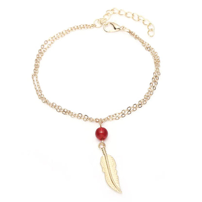 Crystal Bead Feather Anklet - Stylish Summer Accessory - Mystic Edge