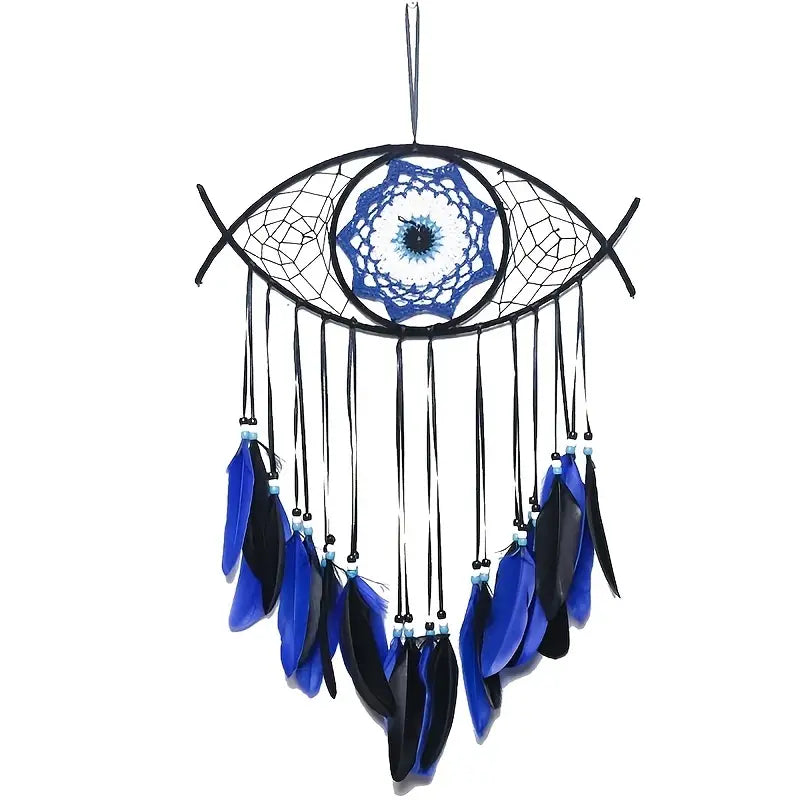 Handmade Dream Catcher with Evil Eye and Feathers
