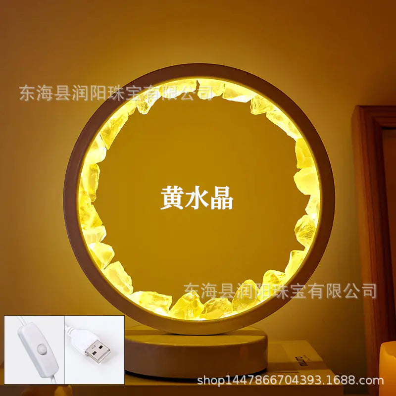 Natural Yellow Purple White Crystal Round USB Night Light