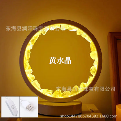 Natural Yellow Purple White Crystal Round USB Night Light