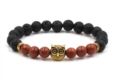 8mm Natural Black Lava Stone Owl Bracelet - Mystic Edge