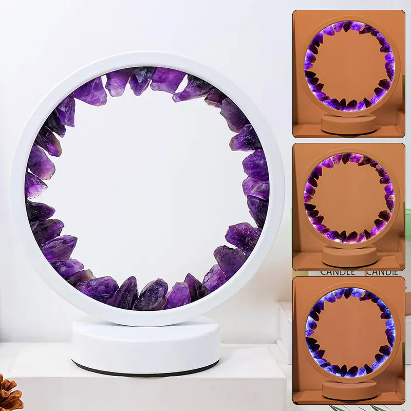 Natural Yellow Purple White Crystal Round USB Night Light