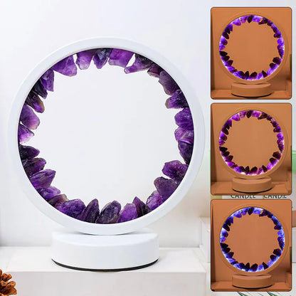 Natural Yellow Purple White Crystal Round USB Night Light