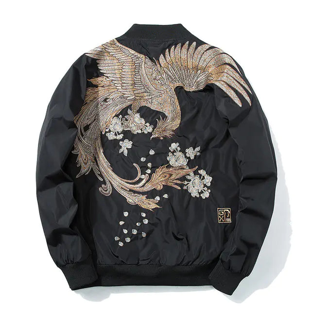 Spring Pilot Bomber Jacket with Bird Embroidery for All - Mystic Edge