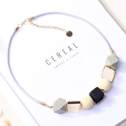 Colorful Wooden Pendant Necklace - Fashion Geometric Jewelry