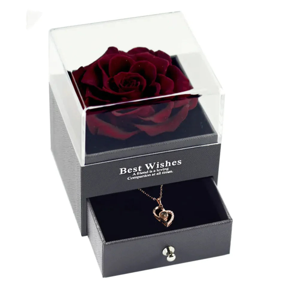 Preserved Rose Jewelry Box and Necklace