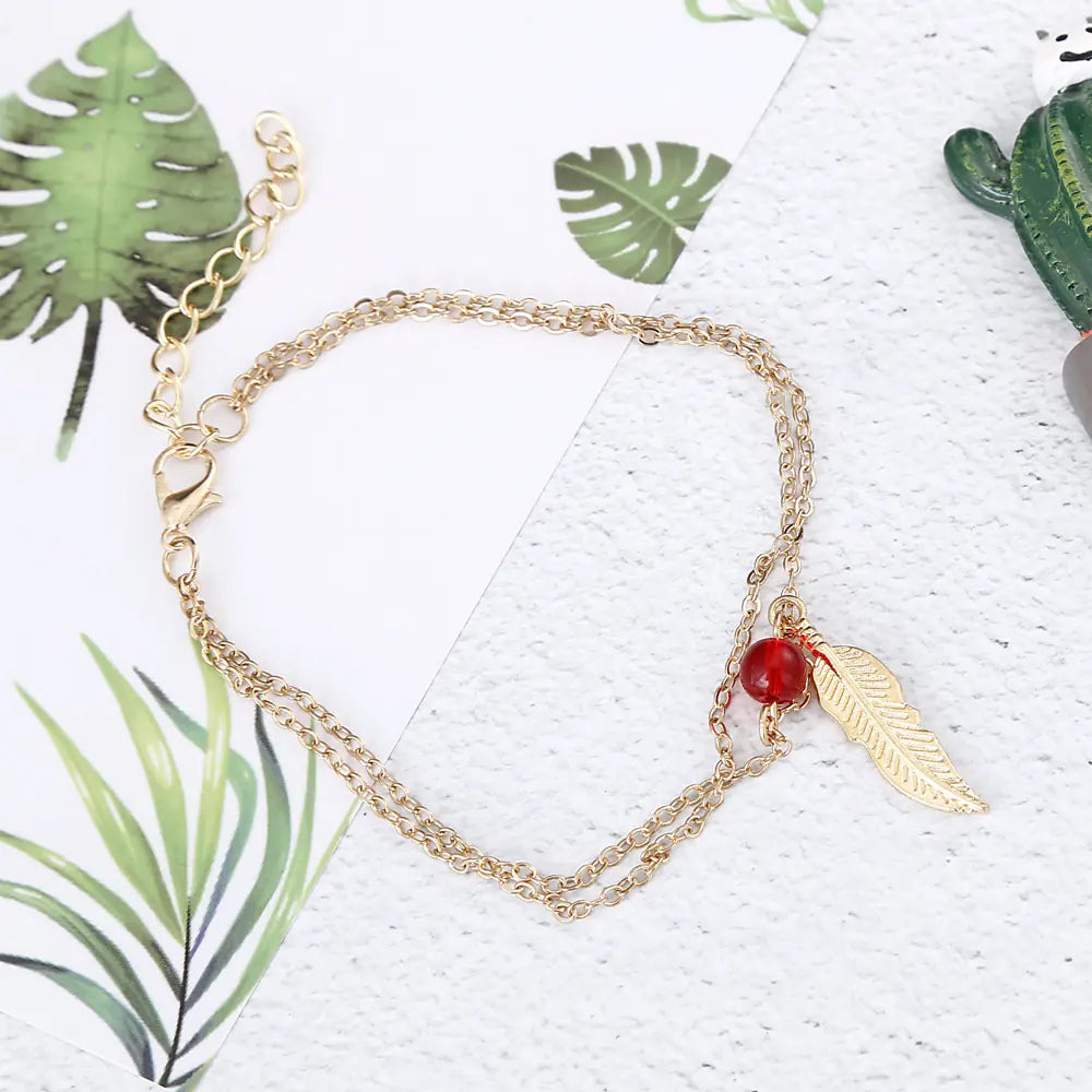 Crystal Bead Feather Anklet - Stylish Summer Accessory - Mystic Edge