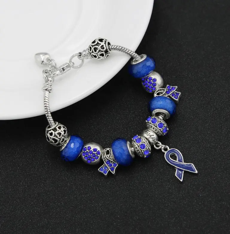 Breast Cancer Awareness Large Hole Bead Bracelet with Pendant Jewelry - Mystic Edge