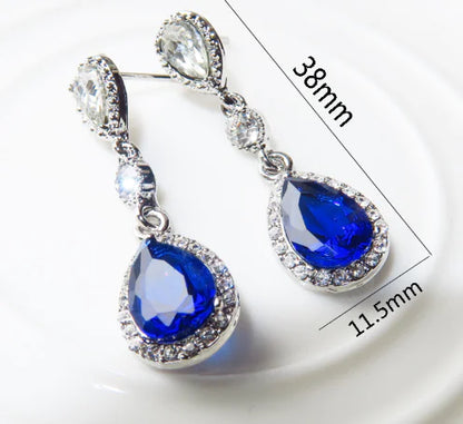 Blue Crystal Drop Earrings for Women - Fashion Jewelry