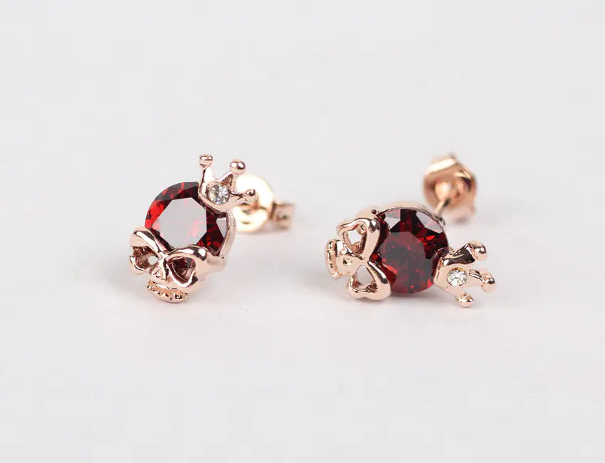 Fashionable Crystal Crown Skull Stud Earrings - Mystic Edge