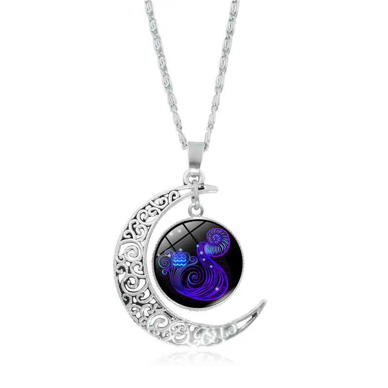 Zodiac Pendant with Half-Moon and Time Gemstone - Mystic Edge