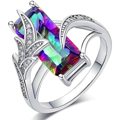 Rainbow Topaz Square Ring with Gemstone Inlay - Mystic Edge