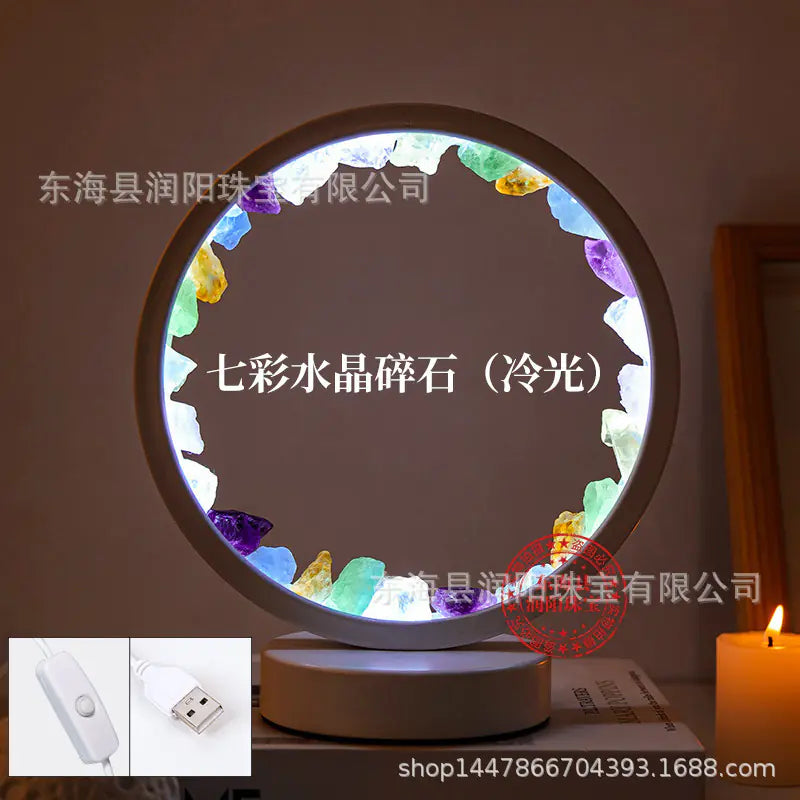 Natural Yellow Purple White Crystal Round USB Night Light