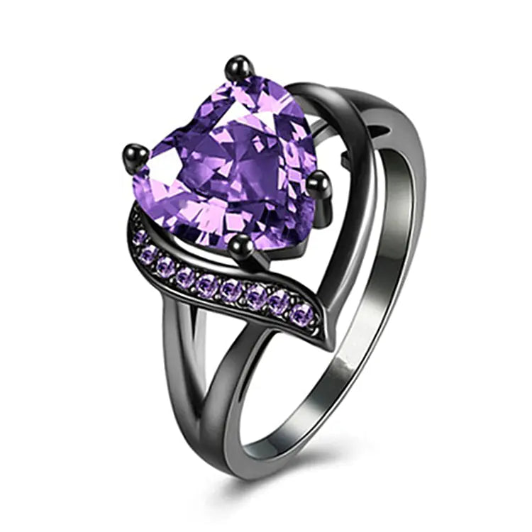 Large Black Gold Plated Heart-Shaped Zircon Ring - Mystic Edge