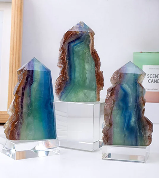 Natural Green Fluorite Crystal Point Tower Home Decor