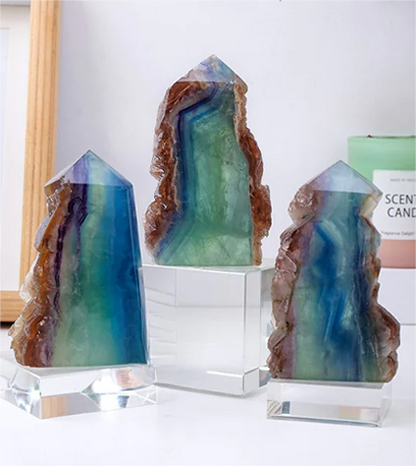 Natural Green Fluorite Crystal Point Tower Home Decor