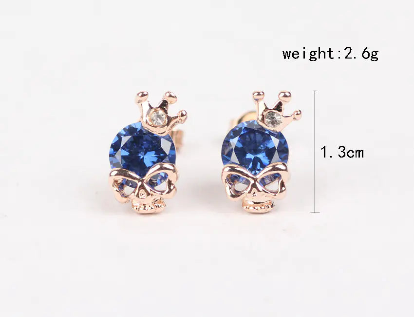 Fashionable Crystal Crown Skull Stud Earrings - Mystic Edge
