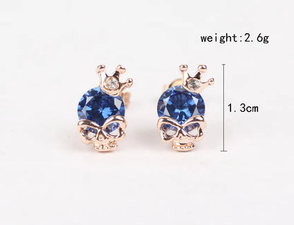 Fashionable Crystal Crown Skull Stud Earrings - Mystic Edge