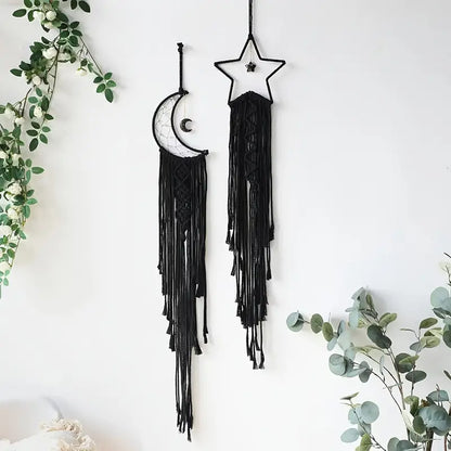 Handmade Black Star Moon Cotton Rope Dream Catcher