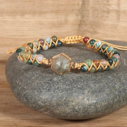 Indian Agate Hexagonal Charm Braided Bracelet - Mystic Edge