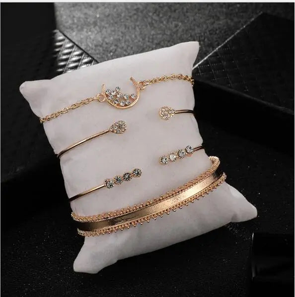 Moon Open Bangle with Diamond Teardrop (4-Piece Set) - Mystic Edge
