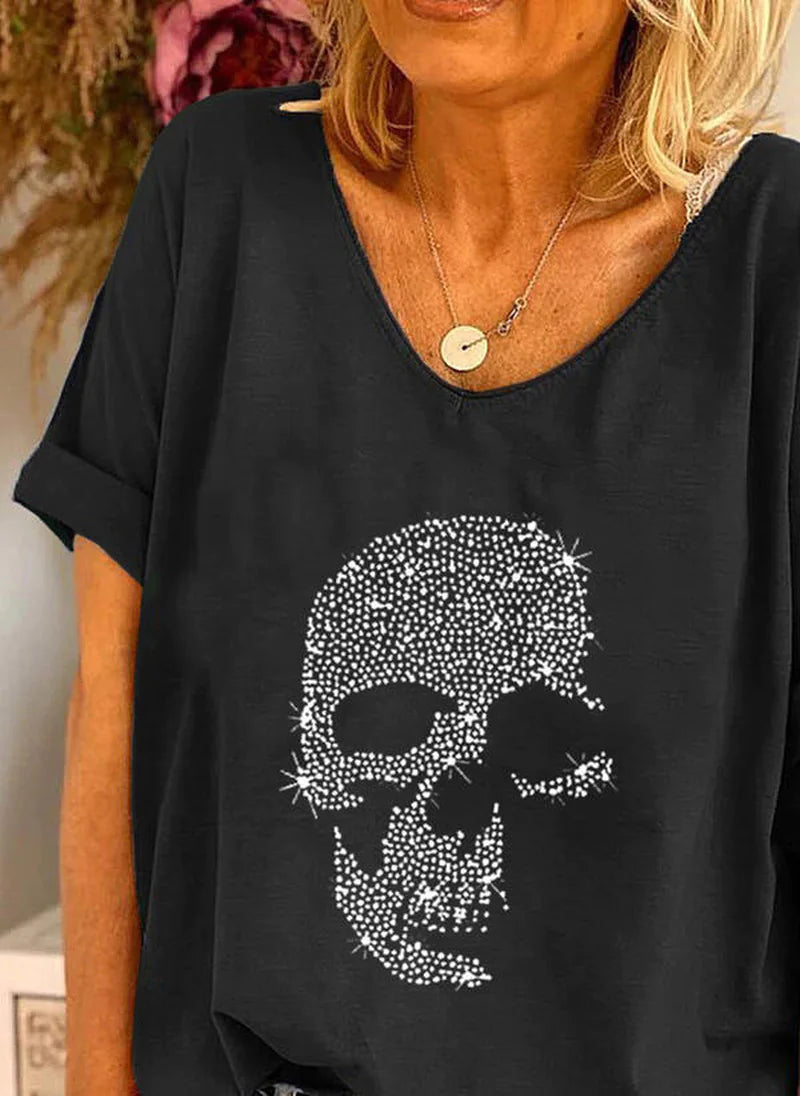 Summer Plus Size Loose V-Neck T-Shirt with Dandelion Print - Mystic Edge