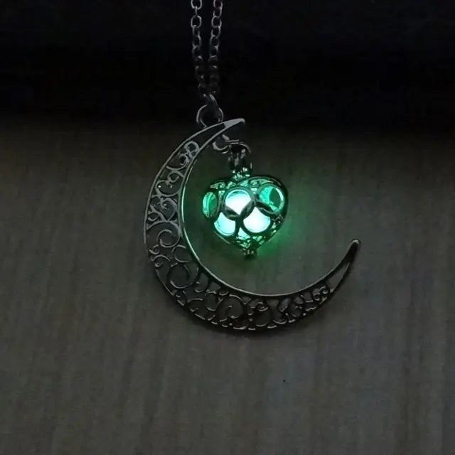 Hollow Moon Heart Shaped Glow Necklace - Mystic Edge