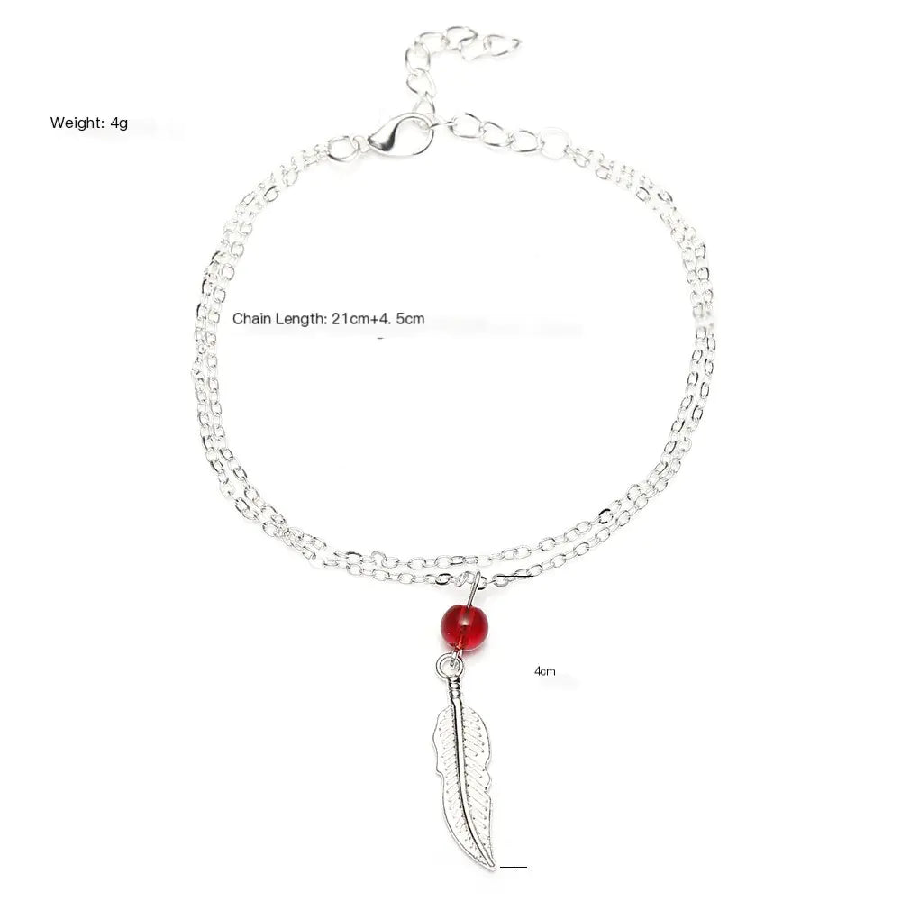 Crystal Bead Feather Anklet - Stylish Summer Accessory - Mystic Edge