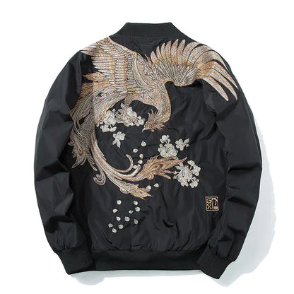 Spring Pilot Bomber Jacket with Bird Embroidery for All - Mystic Edge