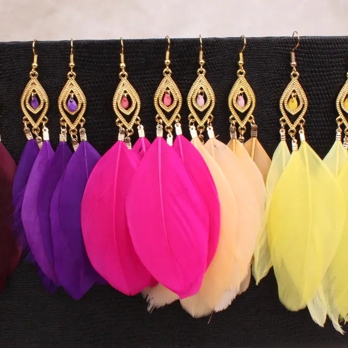 Feather Earrings and Studs - Stylish Jewelry Set