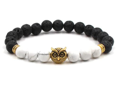 8mm Natural Black Lava Stone Owl Bracelet - Mystic Edge