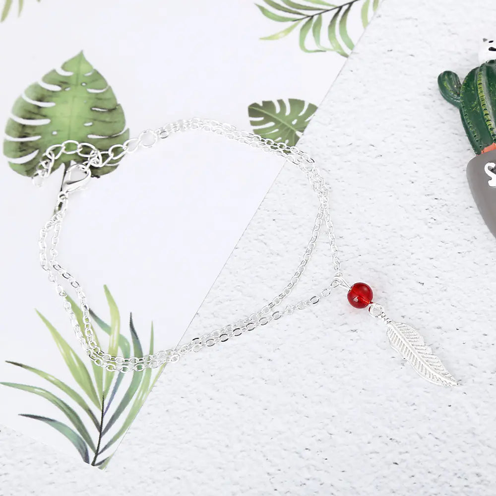 Crystal Bead Feather Anklet - Stylish Summer Accessory - Mystic Edge