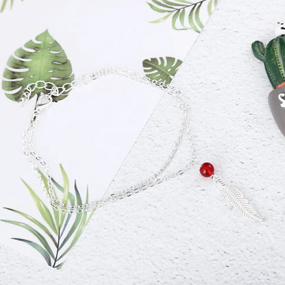 Crystal Bead Feather Anklet - Stylish Summer Accessory - Mystic Edge