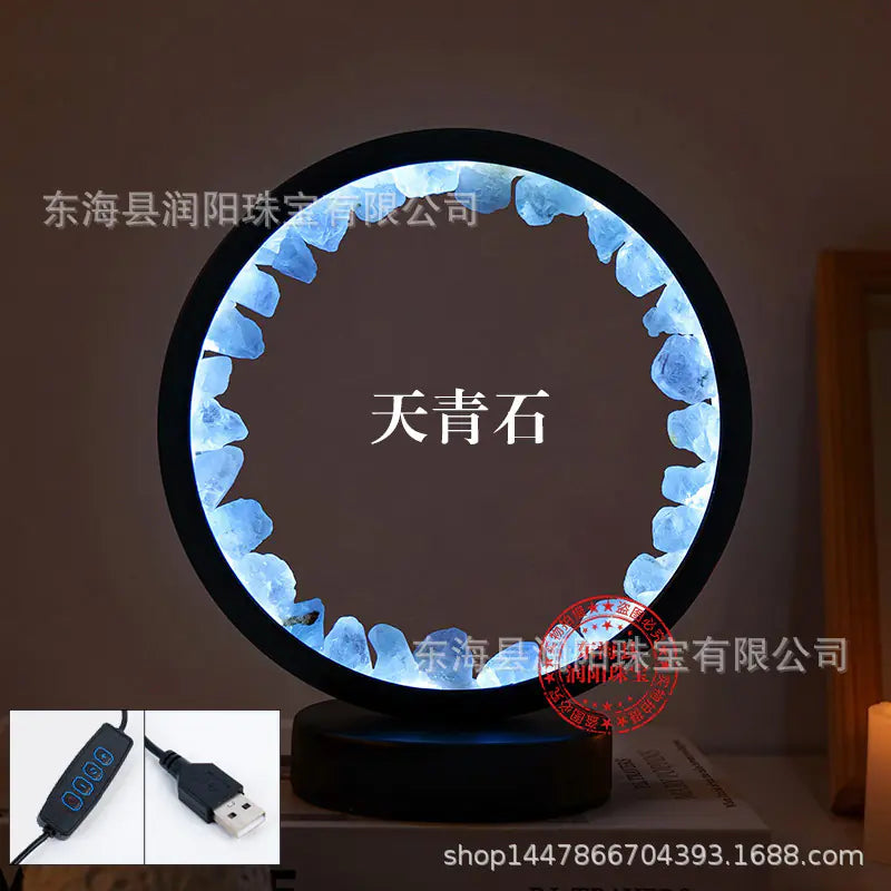 Natural Yellow Purple White Crystal Round USB Night Light